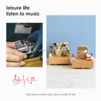 Christmas Gifts Wholesale Logo Engrave Mechanical Wind Up Clockwork Rotating Carousel Ballerina Music Box Wooden For Present