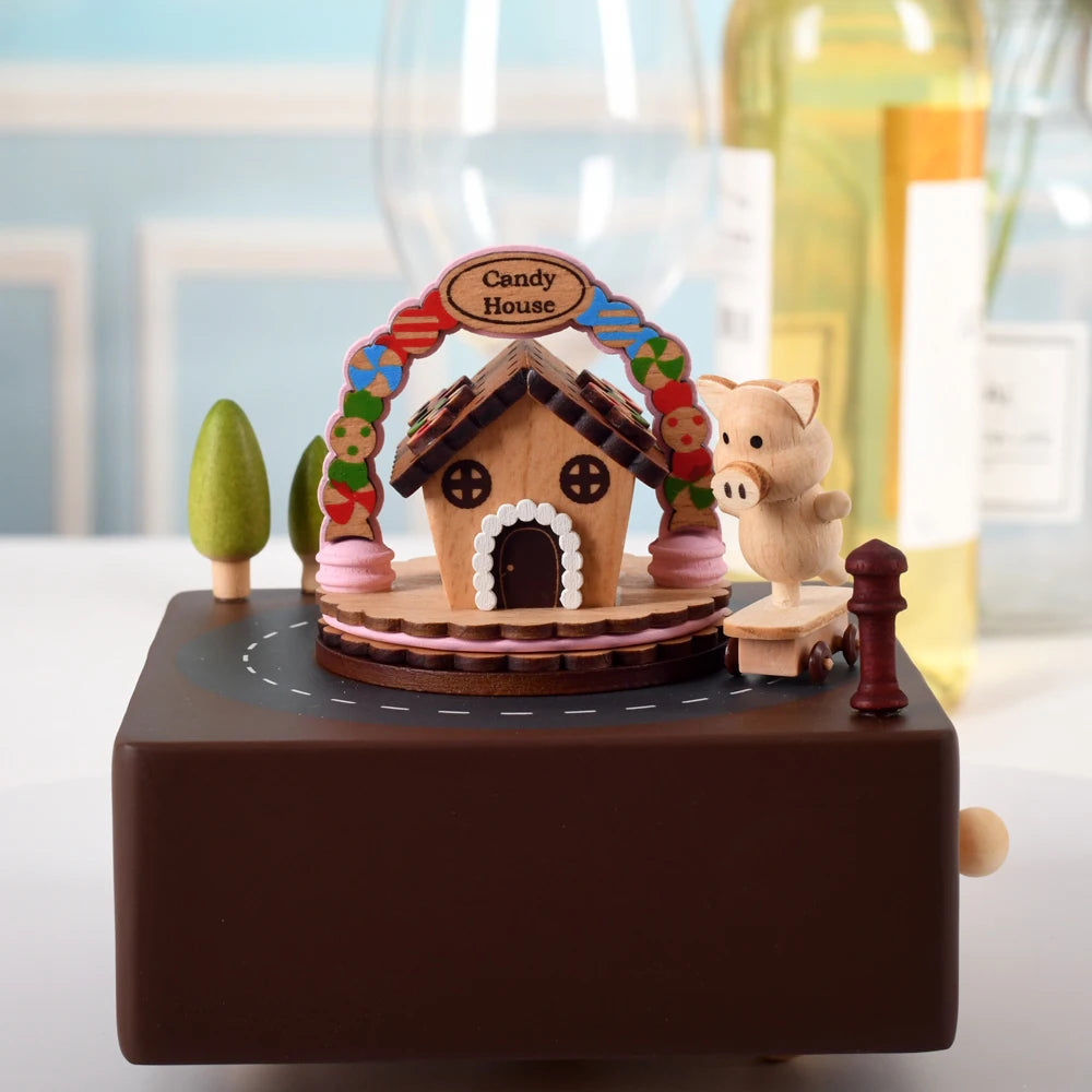 Christmas Gifts Wholesale Logo Engrave Mechanical Wind Up Clockwork Rotating Carousel Ballerina Music Box Wooden For Present