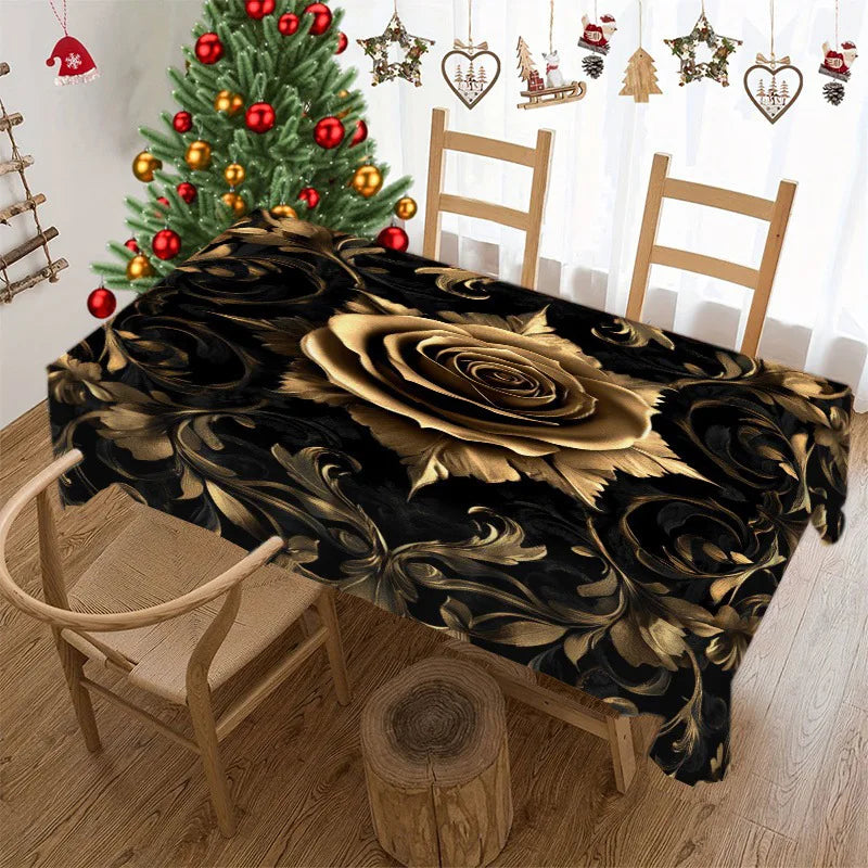 Christmas Tree Snowman Elk Snowflakes Tablecloth Dining Table Reusable Washable Rectangle Tables for Kitchen, Camping, Festival