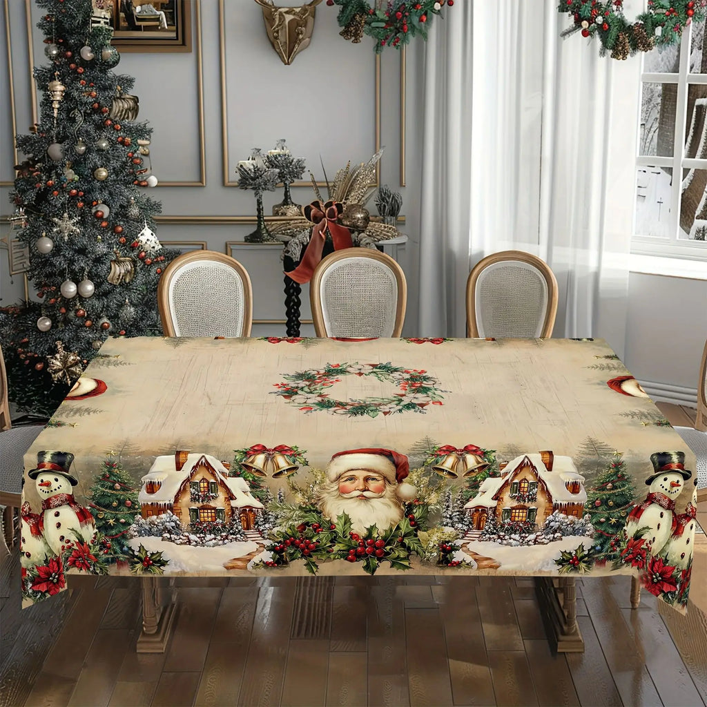 Christmas Tree Snowman Elk Snowflakes Tablecloth Dining Table Reusable Washable Rectangle Tables for Kitchen, Camping, Festival