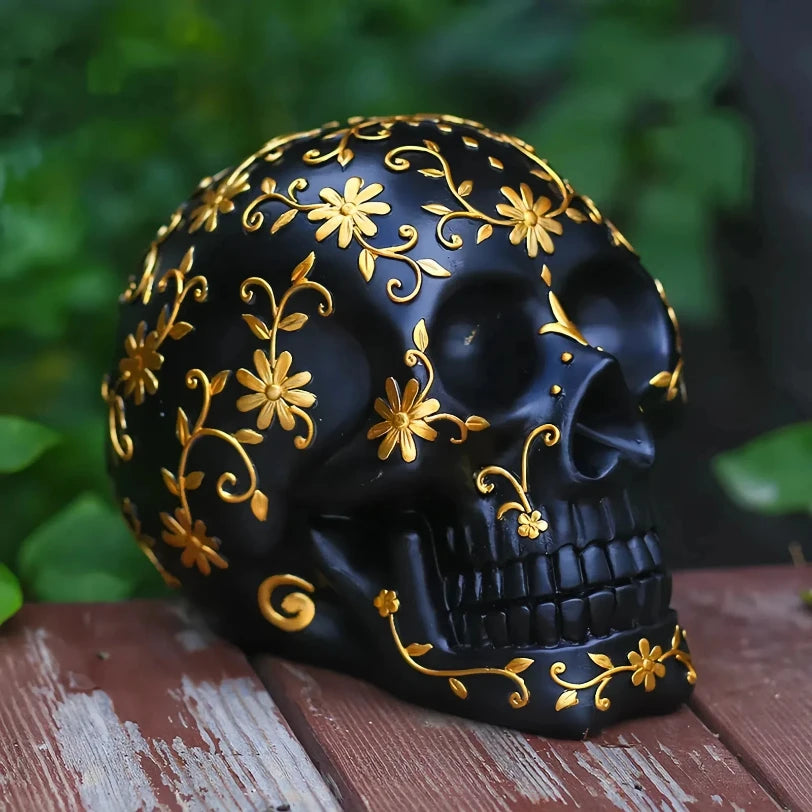 Halloween Black and Gold Elegant Pattern Skull Decoration