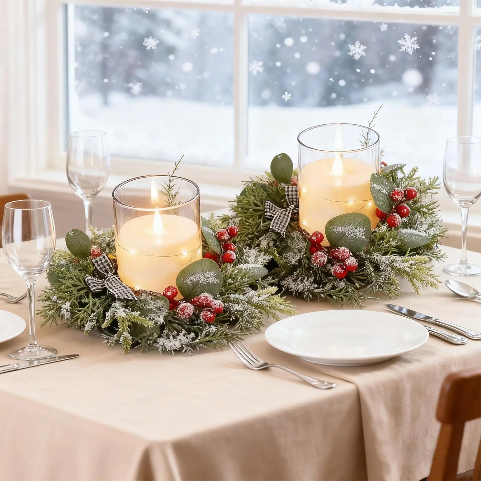 Candle Wreath Christmas Centerpieces