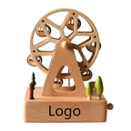 Christmas Gifts Wholesale Logo Engrave Mechanical Wind Up Clockwork Rotating Carousel Ballerina Music Box Wooden For Present