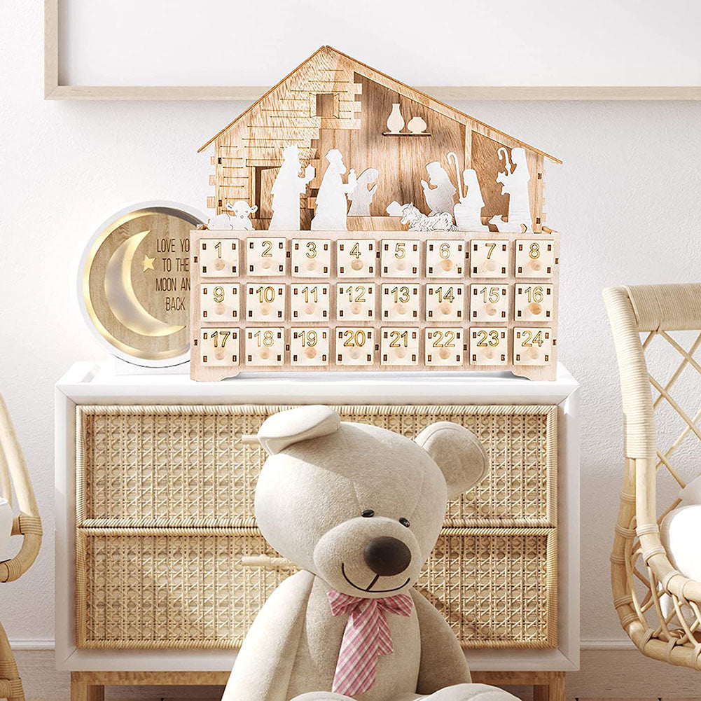 Christmas 24 Day Countdown Calendar With Light Wooden Drawer Home Decor Ornament For Kids Light Up Gifts Candy Drawer Organizer