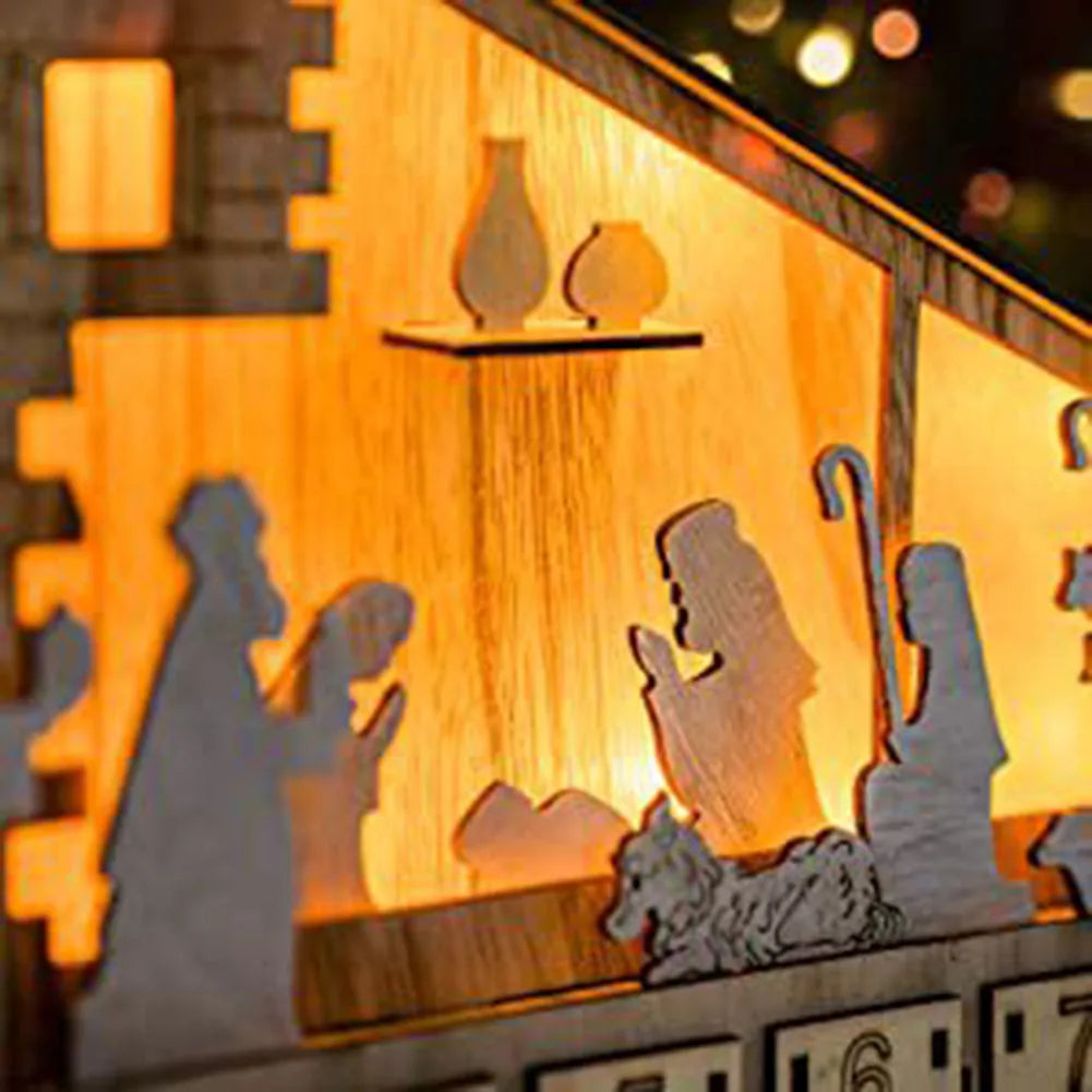 Christmas 24 Day Countdown Calendar With Light Wooden Drawer Home Decor Ornament For Kids Light Up Gifts Candy Drawer Organizer