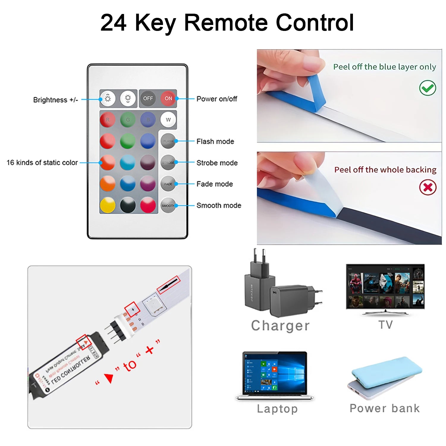 Led Strip Lights with 44 Key Remote Control 1m 5m 10m 20m