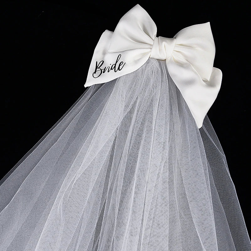 White Bride Bow Veil