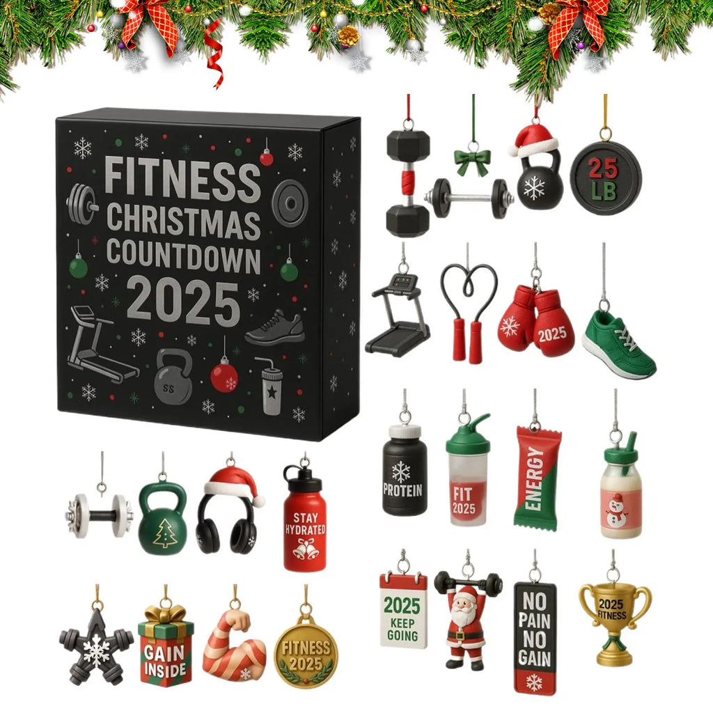 Christmas Countdown Calendar 2D Acrylic Ornament 24 Days Fitness Gear Christmas Ornaments for Winter Holiday Party Home Gym
