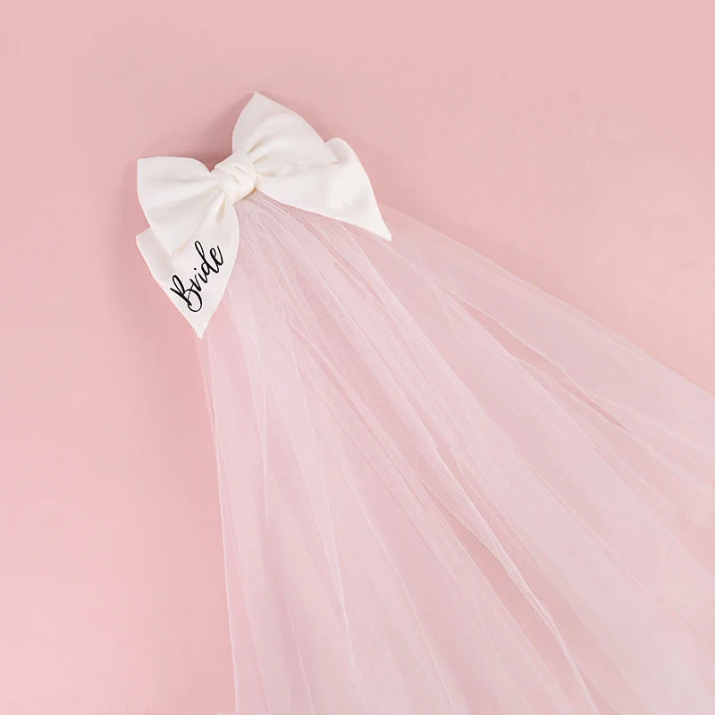 White Bride Bow Veil