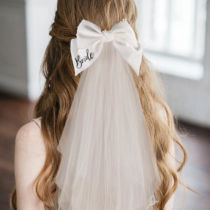 White Bride Bow Veil