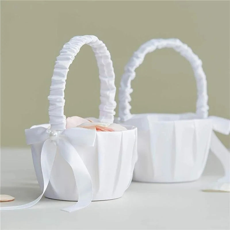 White Flower silk Basket