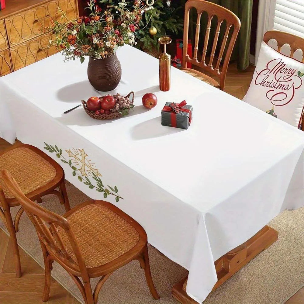 Christmas Tree Snowman Elk Snowflakes Tablecloth Dining Table Reusable Washable Rectangle Tables for Kitchen, Camping, Festival