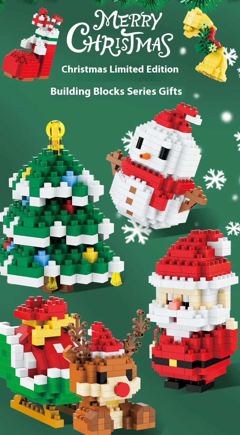 Christmas Gifts Micro Building Block DIY Domino Game Santa Claus Reindeer Holiday Puzzle Assembling Bricks Table Decoration Toys