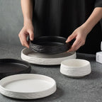 White/Black Ceramic Steak Plate