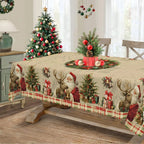 Christmas Tree Snowman Elk Snowflakes Tablecloth Dining Table Reusable Washable Rectangle Tables for Kitchen, Camping, Festival