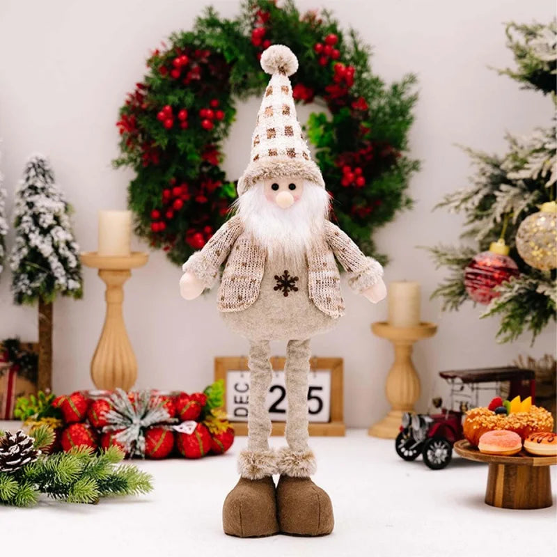 Christmas Decorations Adjustable Extendable Santa Snowman Reindeer Plush Dolls Indoor Home Tabletop Ornaments Toys Gifts