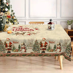 Christmas Tree Snowman Elk Snowflakes Tablecloth Dining Table Reusable Washable Rectangle Tables for Kitchen, Camping, Festival