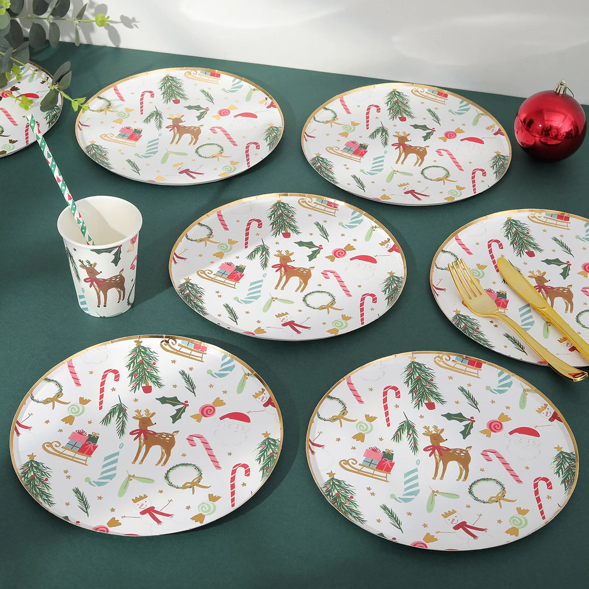 Christmas forest bronzing elk disposable tableware