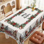 Christmas Tree Snowman Elk Snowflakes Tablecloth Dining Table Reusable Washable Rectangle Tables for Kitchen, Camping, Festival