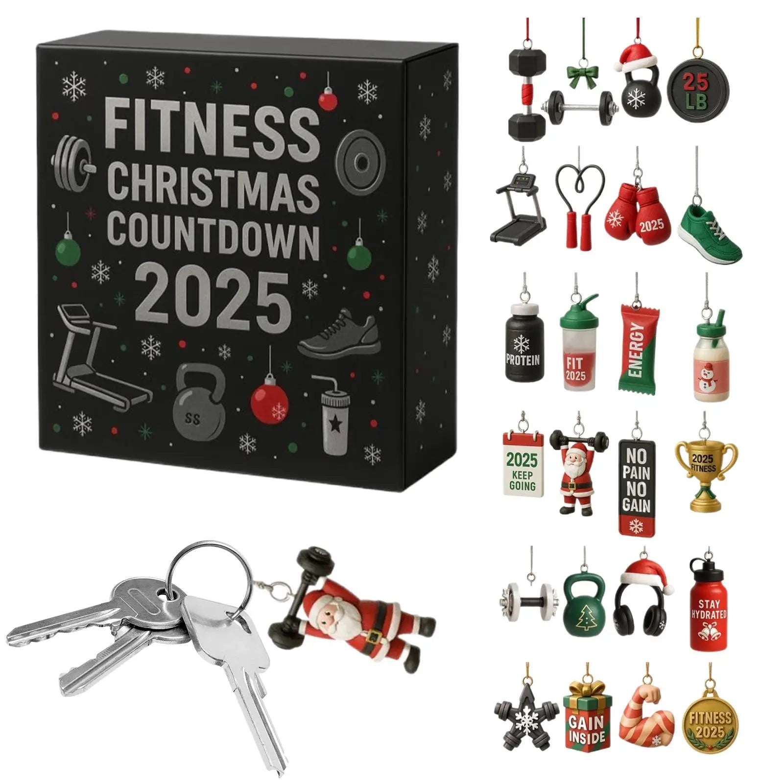 Christmas Countdown Calendar 2D Acrylic Ornament 24 Days Fitness Gear Christmas Ornaments for Winter Holiday Party Home Gym