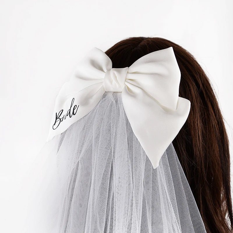 White Bride Bow Veil