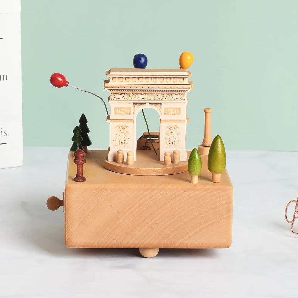 Christmas Gifts Wholesale Logo Engrave Mechanical Wind Up Clockwork Rotating Carousel Ballerina Music Box Wooden For Present