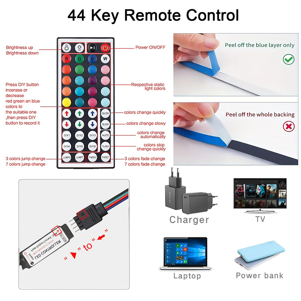 Led Strip Lights with 44 Key Remote Control 1m 5m 10m 20m