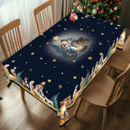 Christmas Tree Snowman Elk Snowflakes Tablecloth Dining Table Reusable Washable Rectangle Tables for Kitchen, Camping, Festival