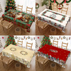 Christmas Tree Snowman Elk Snowflakes Tablecloth Dining Table Reusable Washable Rectangle Tables for Kitchen, Camping, Festival