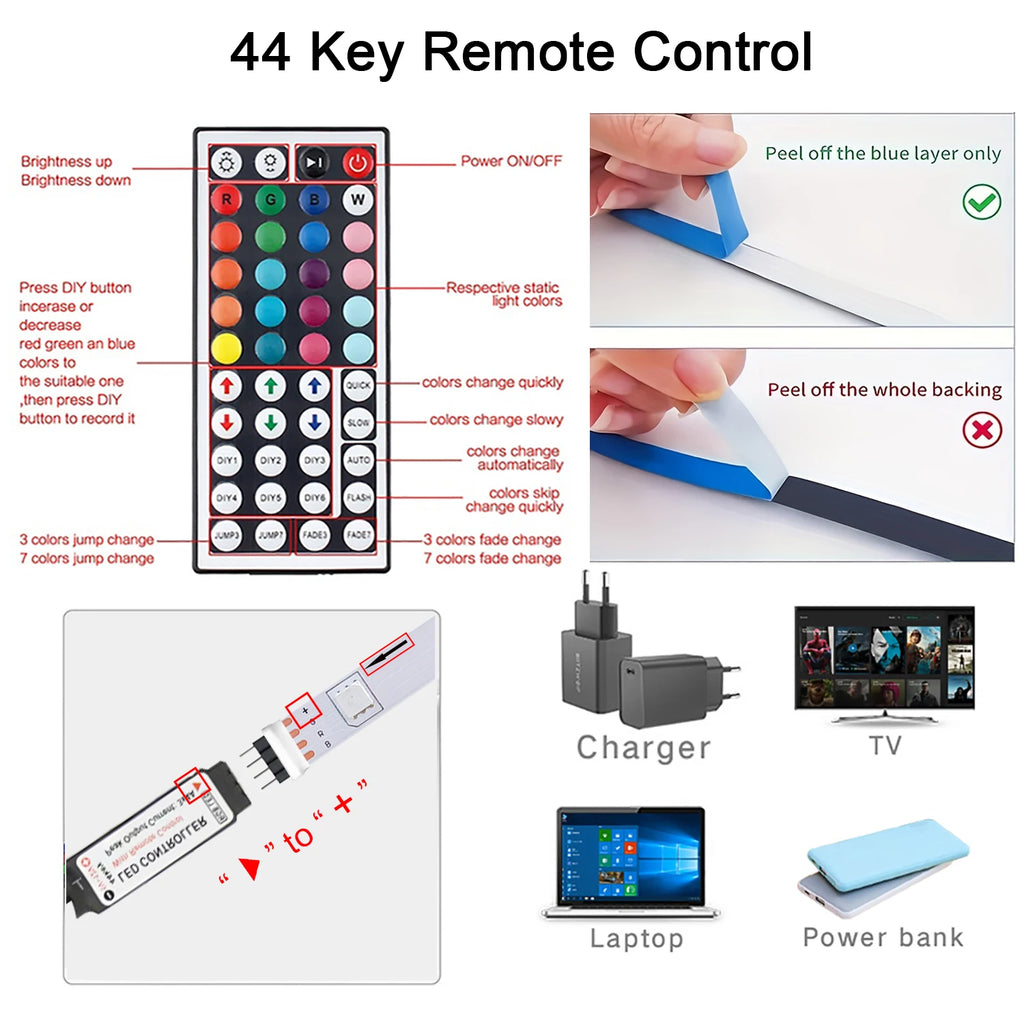 Led Strip Lights with 44 Key Remote Control 1m 5m 10m 20m