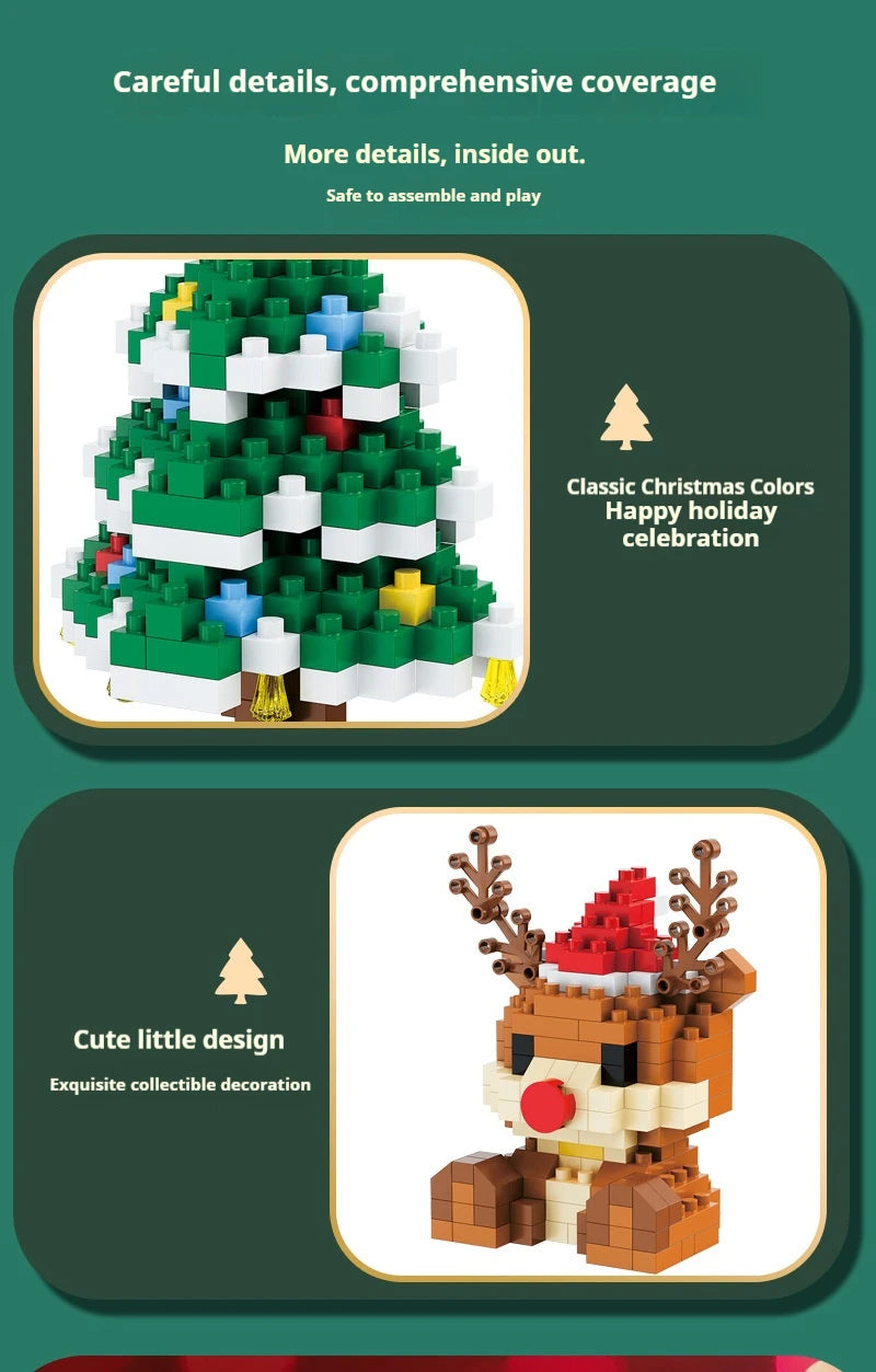 Christmas Gifts Micro Building Block DIY Domino Game Santa Claus Reindeer Holiday Puzzle Assembling Bricks Table Decoration Toys