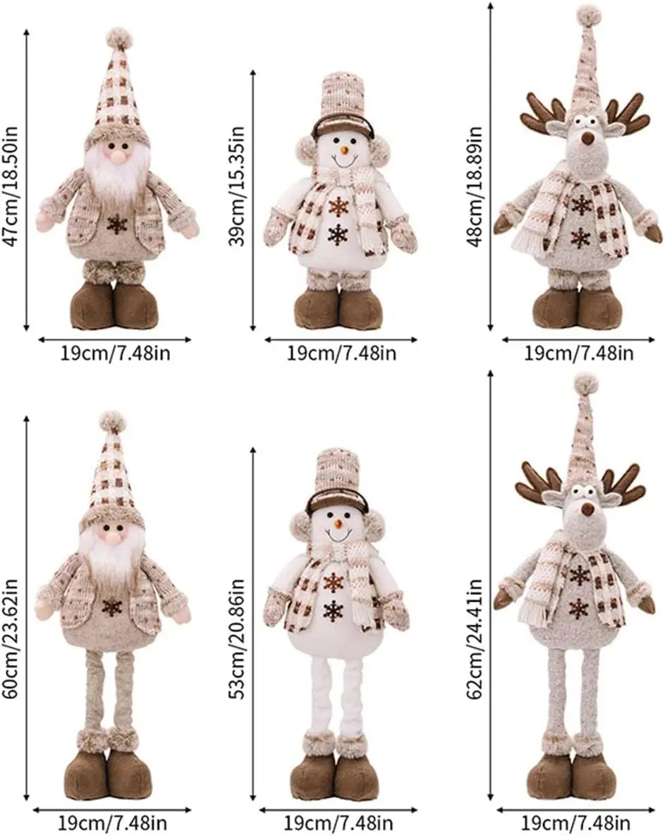 Christmas Decorations Adjustable Extendable Santa Snowman Reindeer Plush Dolls Indoor Home Tabletop Ornaments Toys Gifts