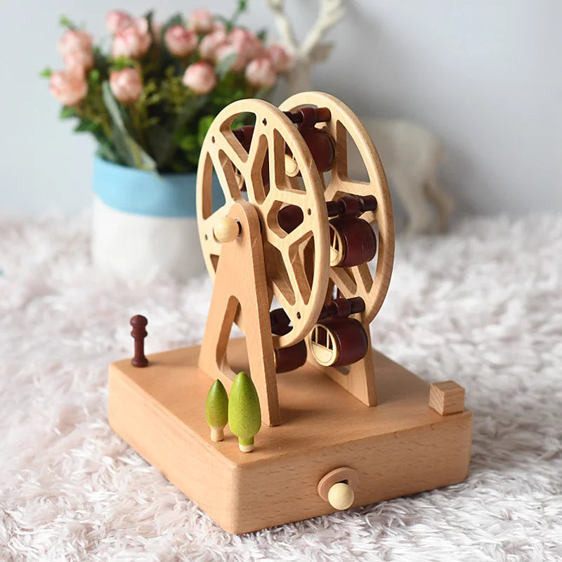 Christmas Gifts Wholesale Logo Engrave Mechanical Wind Up Clockwork Rotating Carousel Ballerina Music Box Wooden For Present