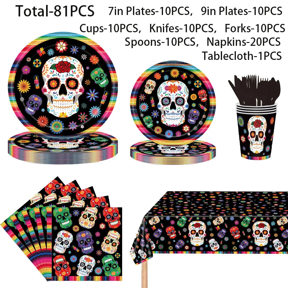 Halloween Dia de los Metros Disposable Tableware