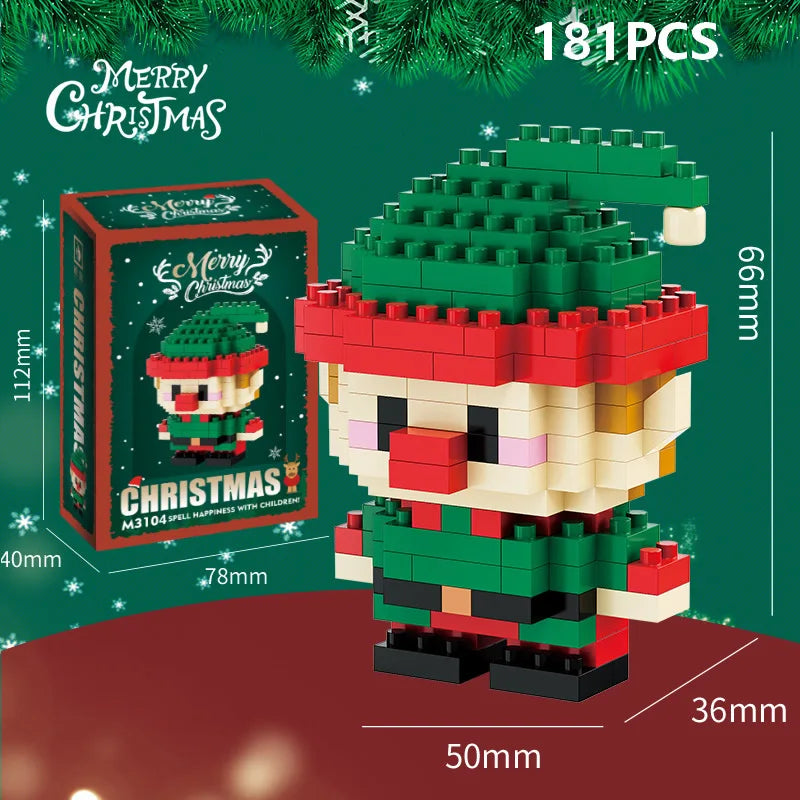 Christmas Gifts Micro Building Block DIY Domino Game Santa Claus Reindeer Holiday Puzzle Assembling Bricks Table Decoration Toys