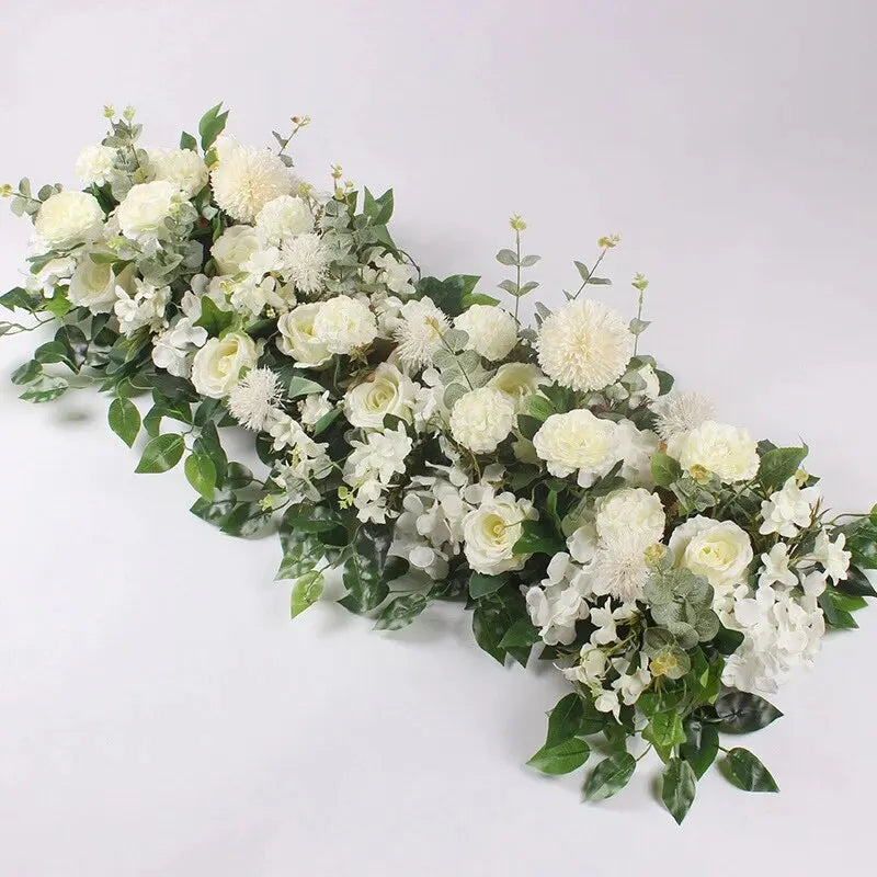 Luxury White Rose Artificial Flower Row Wedding Centerpiece