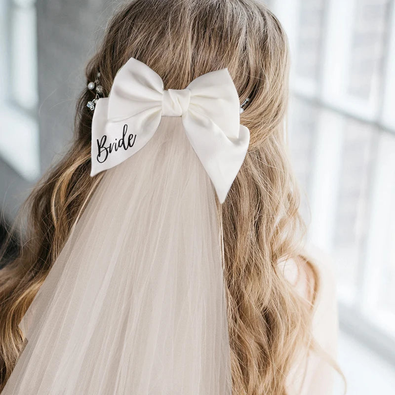 White Bride Bow Veil