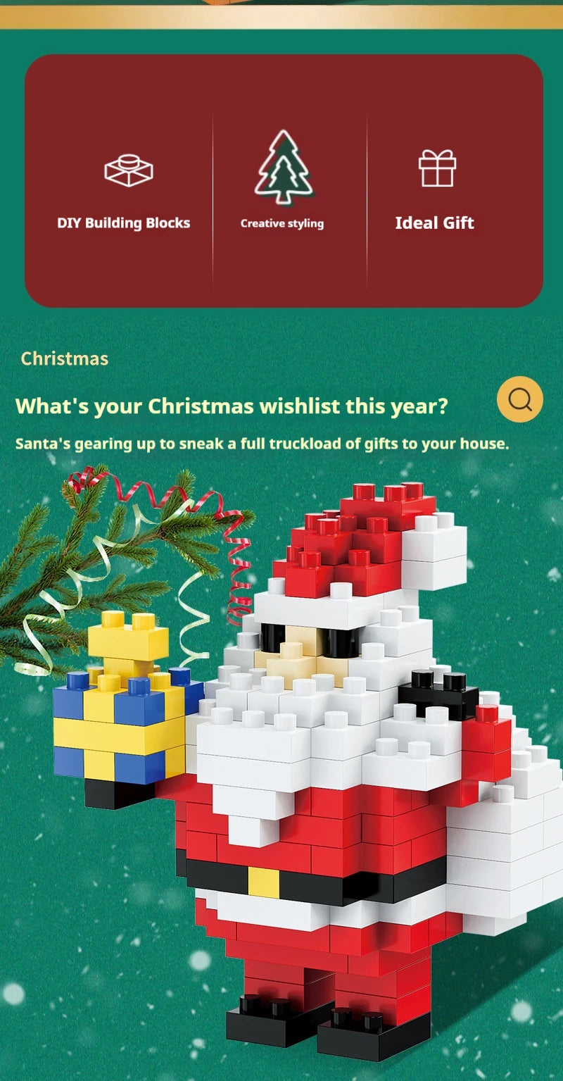 Christmas Gifts Micro Building Block DIY Domino Game Santa Claus Reindeer Holiday Puzzle Assembling Bricks Table Decoration Toys