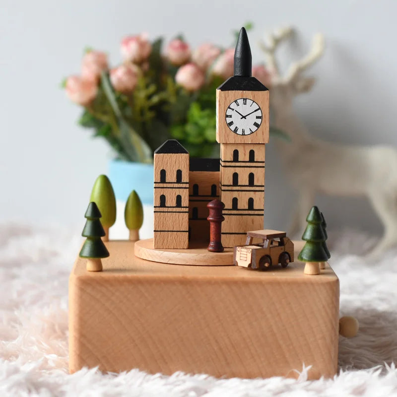 Christmas Gifts Wholesale Logo Engrave Mechanical Wind Up Clockwork Rotating Carousel Ballerina Music Box Wooden For Present