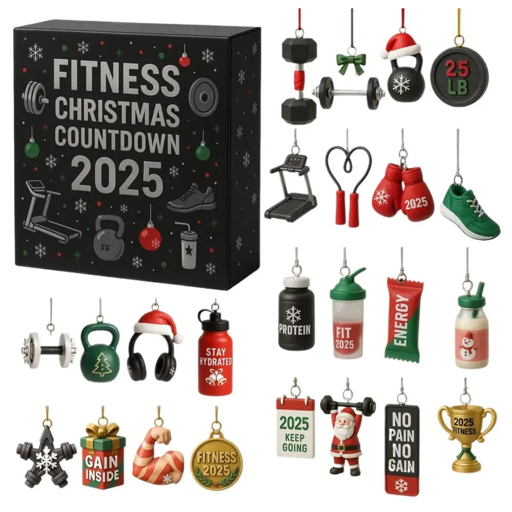 Christmas Countdown Calendar 2D Acrylic Ornament 24 Days Fitness Gear Christmas Ornaments for Winter Holiday Party Home Gym