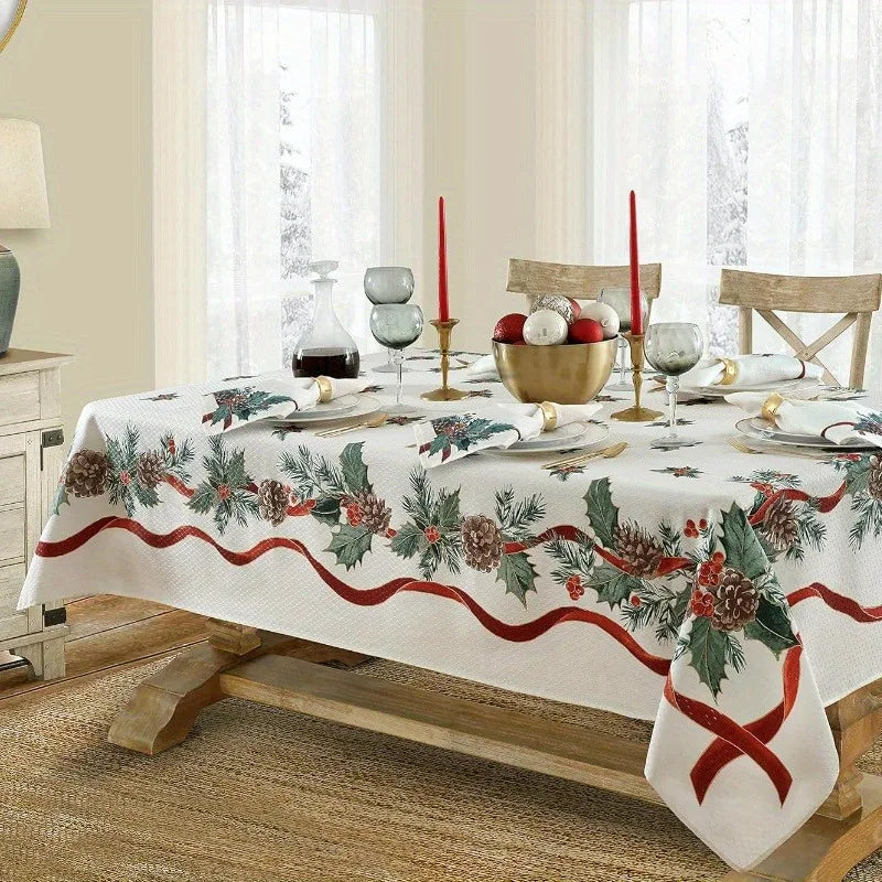 Christmas Tree Snowman Elk Snowflakes Tablecloth Dining Table Reusable Washable Rectangle Tables for Kitchen, Camping, Festival