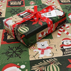 Christmas Wrapping Paper Roll - Festive Kraft Paper with Snowflake, Tree, and Ornament Patterns, Ideal for Holiday Gift Wrapping