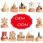 Christmas Gifts Wholesale Logo Engrave Mechanical Wind Up Clockwork Rotating Carousel Ballerina Music Box Wooden For Present