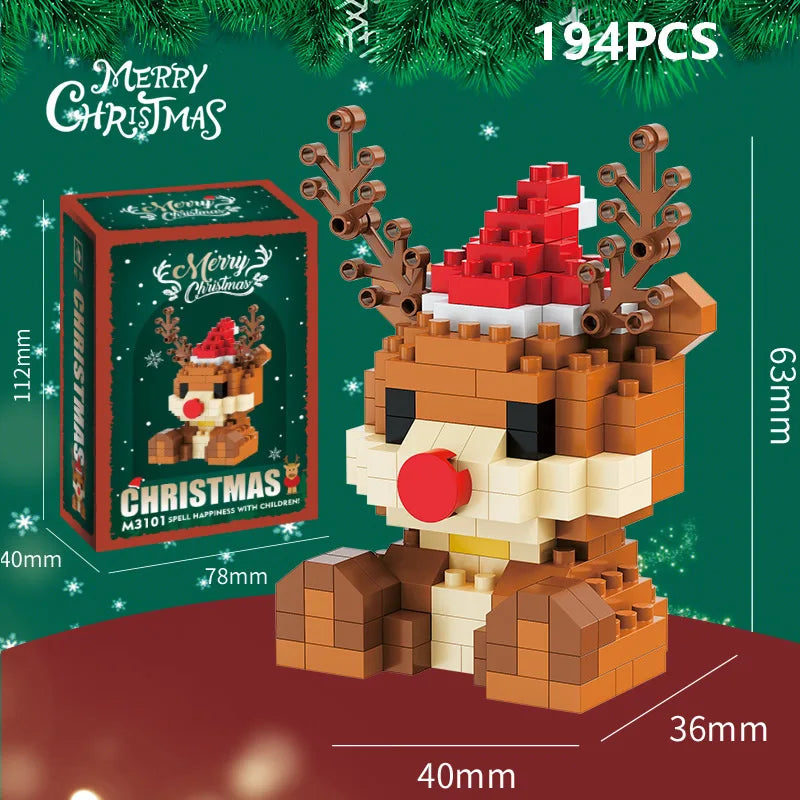 Christmas Gifts Micro Building Block DIY Domino Game Santa Claus Reindeer Holiday Puzzle Assembling Bricks Table Decoration Toys