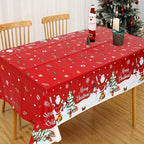 Christmas Tree Snowman Elk Snowflakes Tablecloth Dining Table Reusable Washable Rectangle Tables for Kitchen, Camping, Festival