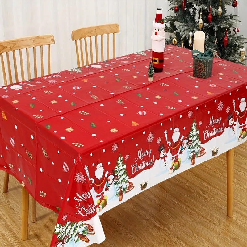 Christmas Tree Snowman Elk Snowflakes Tablecloth Dining Table Reusable Washable Rectangle Tables for Kitchen, Camping, Festival