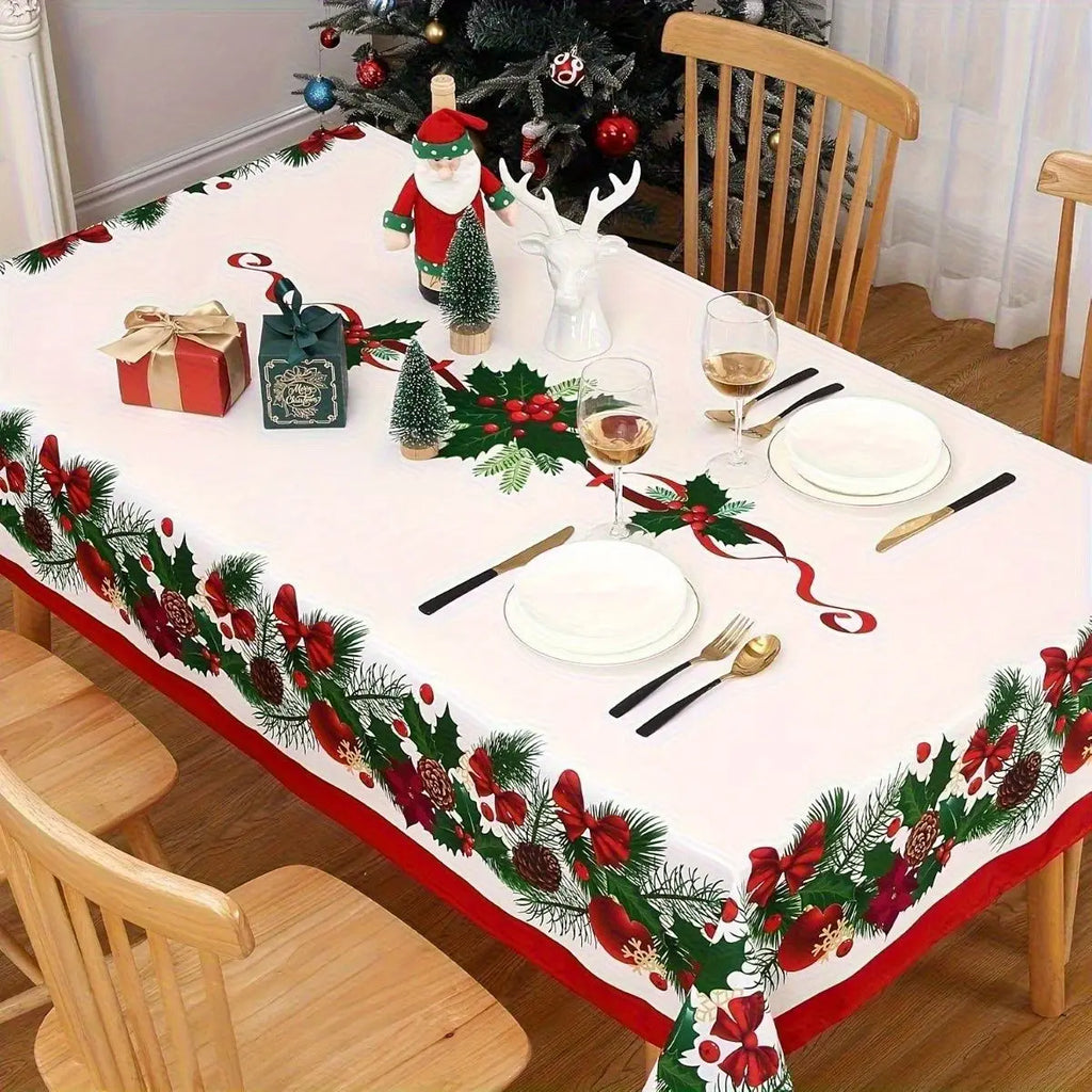 Christmas Tree Snowman Elk Snowflakes Tablecloth Dining Table Reusable Washable Rectangle Tables for Kitchen, Camping, Festival