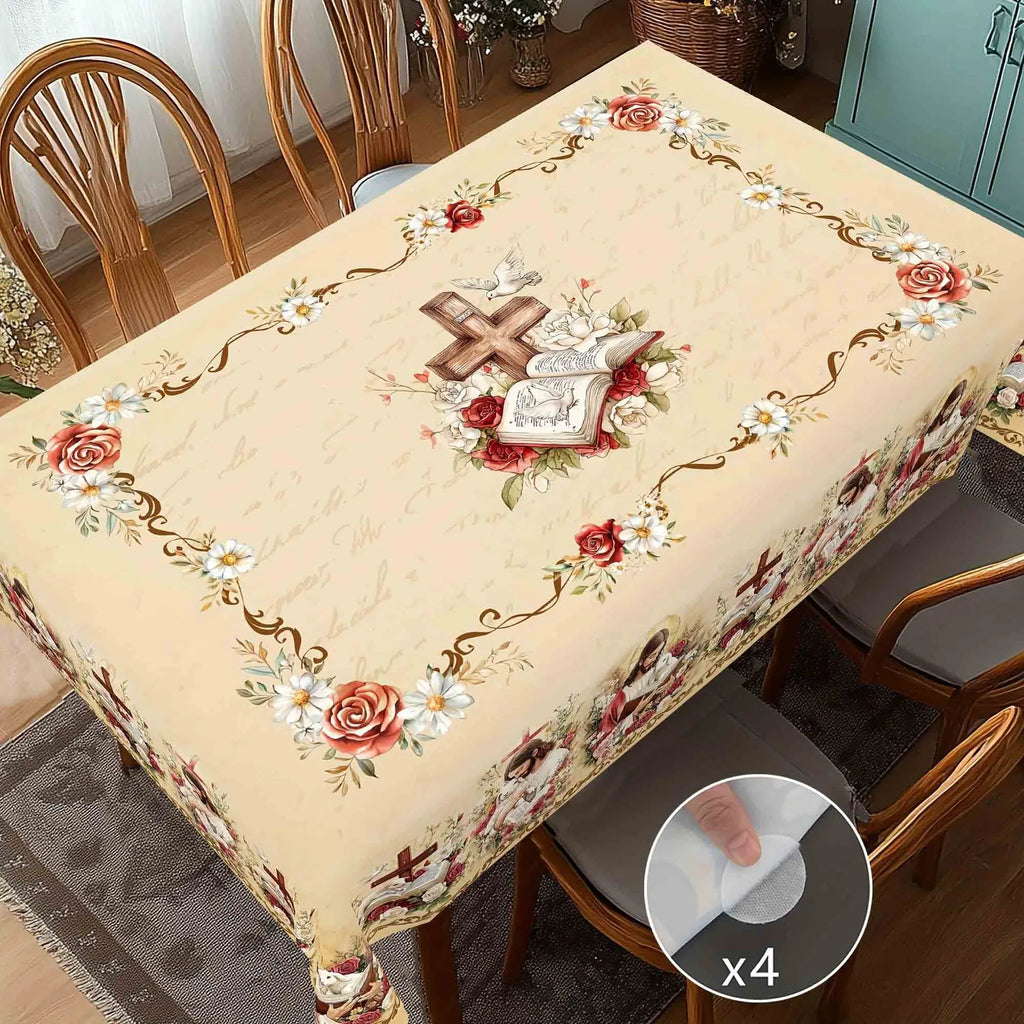 Christmas Tree Snowman Elk Snowflakes Tablecloth Dining Table Reusable Washable Rectangle Tables for Kitchen, Camping, Festival