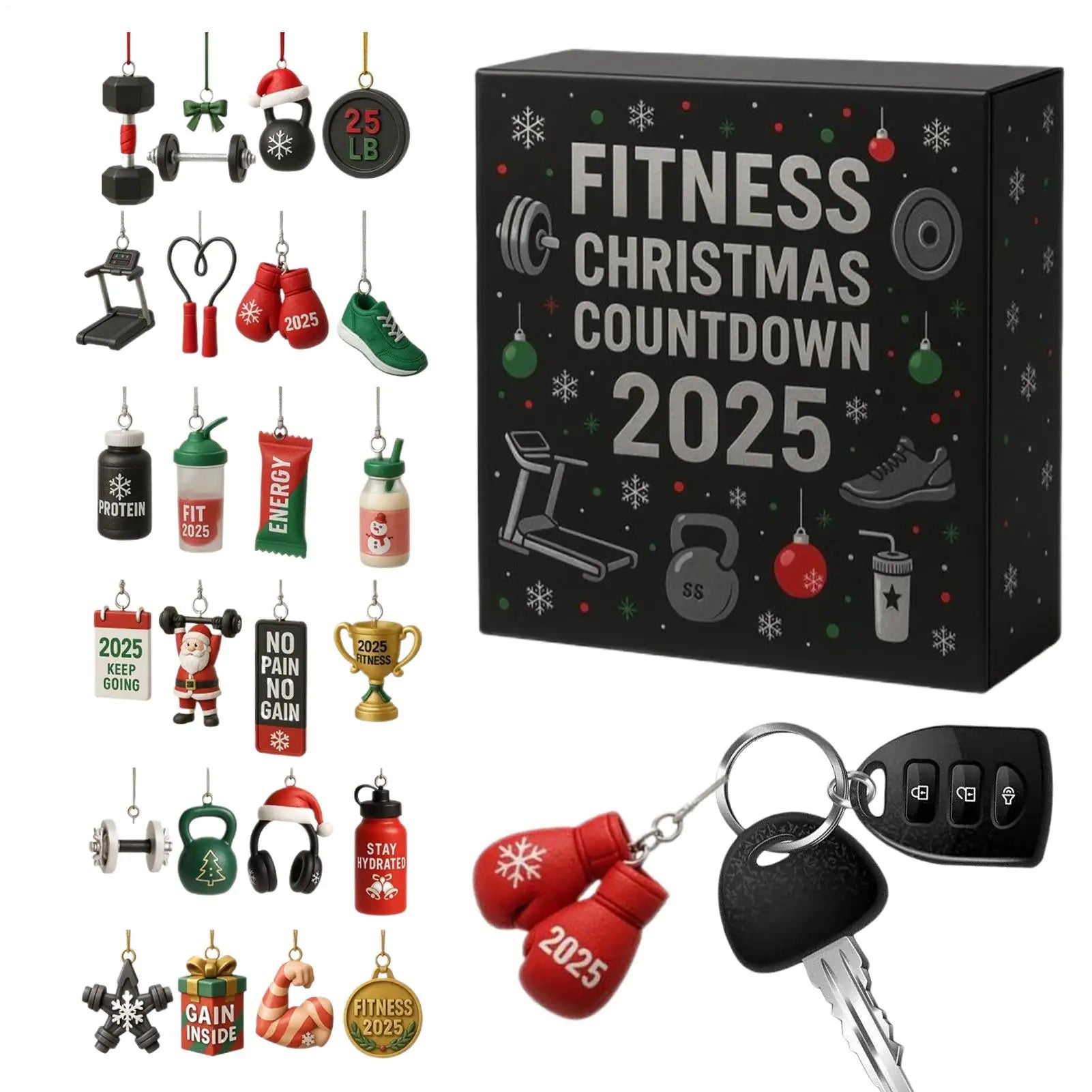 Christmas Countdown Calendar 2D Acrylic Ornament 24 Days Fitness Gear Christmas Ornaments for Winter Holiday Party Home Gym