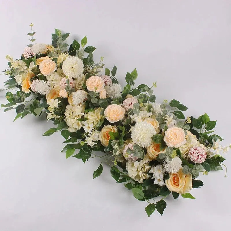 Luxury White Rose Artificial Flower Row Wedding Centerpiece